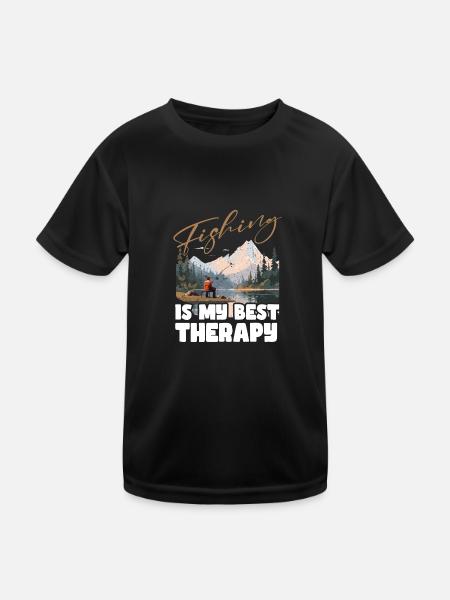 Fishing, Leisure, Contemplative, Quiet, Nature Experience - Kids Functional T-Shirt - black - Front