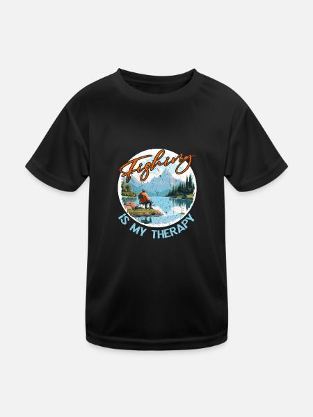 Fishing, Leisure, Contemplative, Quiet, Nature Experience - Kids Functional T-Shirt - black - Front