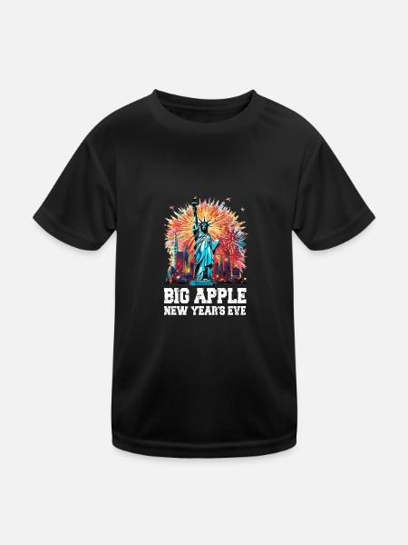 Happy New Year with fireworks in New York - Kids Functional T-Shirt - black - Front
