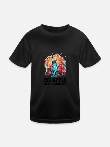 Happy New Year with fireworks in New York - Kids Functional T-Shirt - black - Front