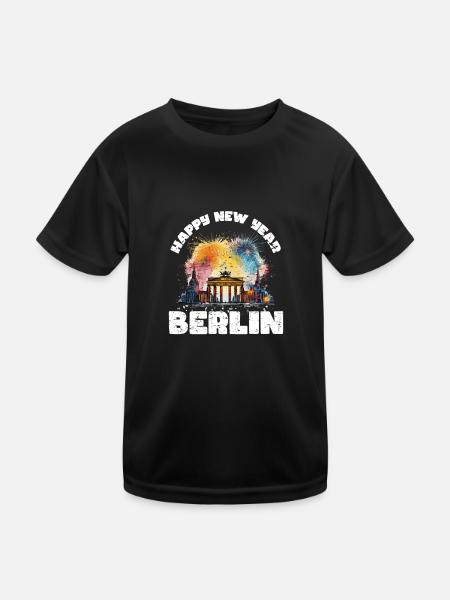 Bonne année avec feux d’artifice à Berlin - T-shirt sport Enfant - noir - Devant