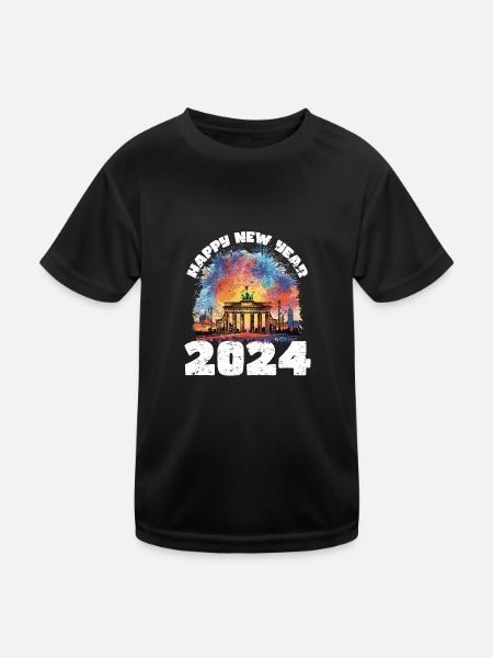 Bonne année avec feux d’artifice à Berlin - T-shirt sport Enfant - noir - Devant