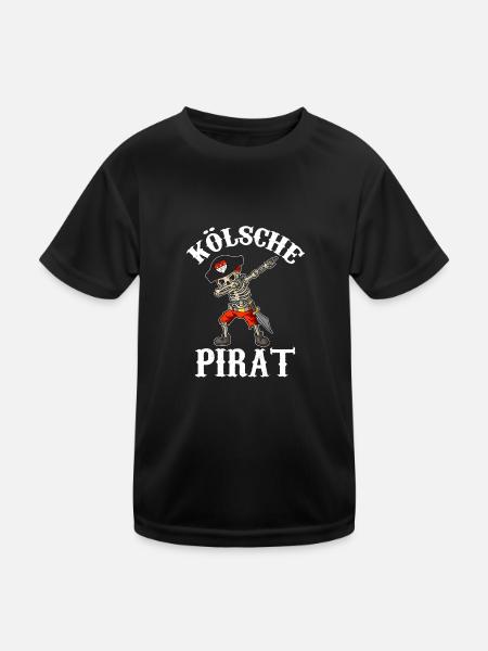 Karneval Kölle Alaaf Dabbing Skelett Fun mit Pirat - Kinder Funktions-T-Shirt - Schwarz - Vorne