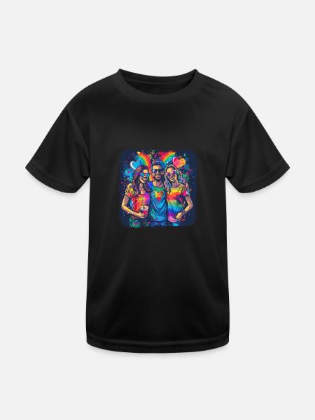 Étreinte de connexion arc-en-ciel, fierté heureuse - T-shirt sport Enfant - noir - Devant