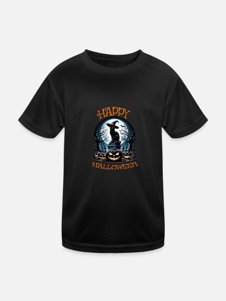 Scaredy Cat No Treats Just Halloween Tricks - Kids Functional T-Shirt - black - Front