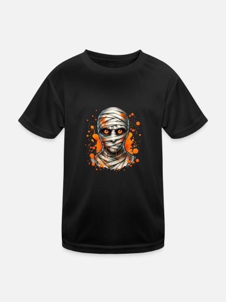 Fröhliches Halloween Mumie mit Leuchtenden Augen - Kinder Funktions-T-Shirt - Schwarz - Vorne