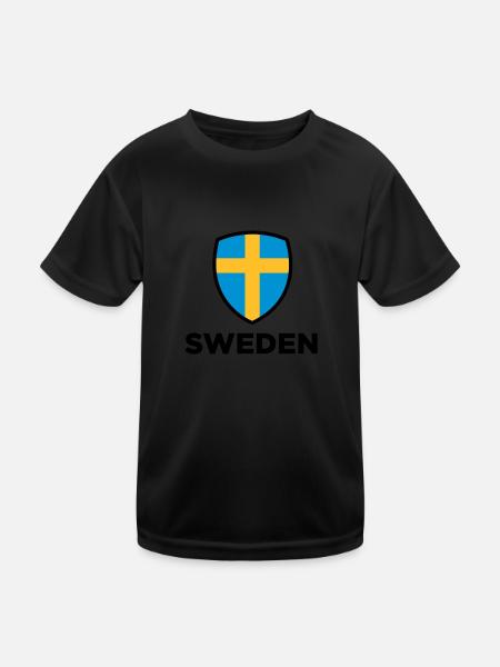 Nationalflagge von Schweden - Kinder Funktions-T-Shirt - Schwarz - Vorne