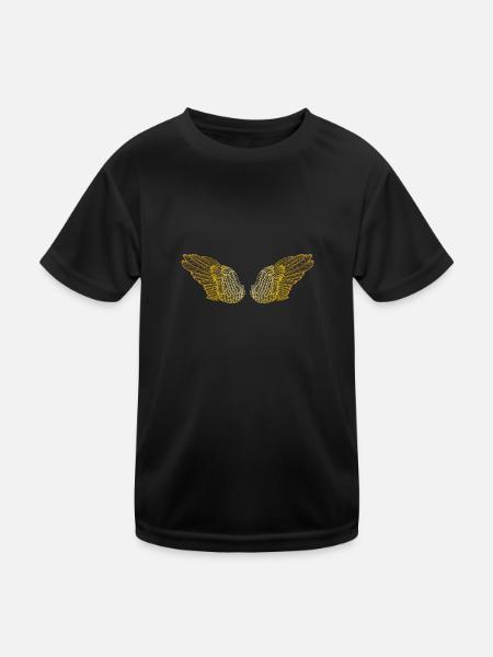 Flauschige goldene Engelsflügel - Kinder Funktions-T-Shirt - Schwarz - Vorne