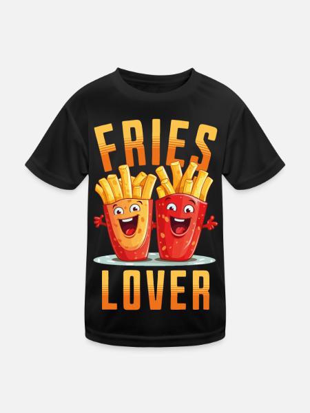 Pommes Liebe Fries Lover Fritten Frites Gesicht - Kinder Funktions-T-Shirt - Schwarz