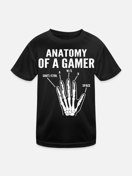 Anatomie eines Gamers - Kinder Funktions-T-Shirt - Schwarz - Vorne