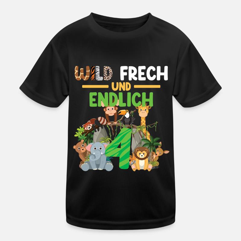Wild Frech Und Endlich 4 Kindergeburtstag Kinder Funktions-T-Shirt