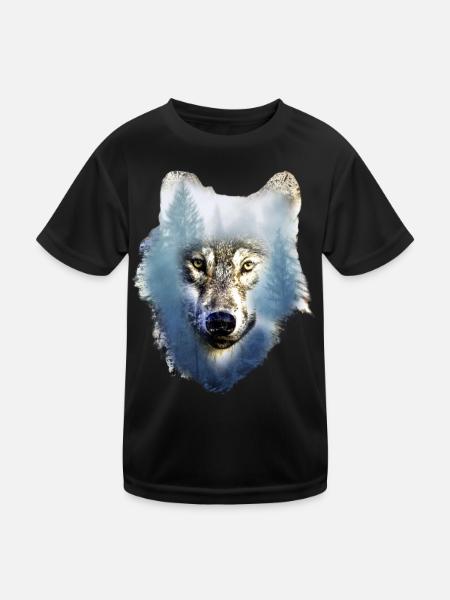 Wolf - Kinder Funktions-T-Shirt - Schwarz - Vorne