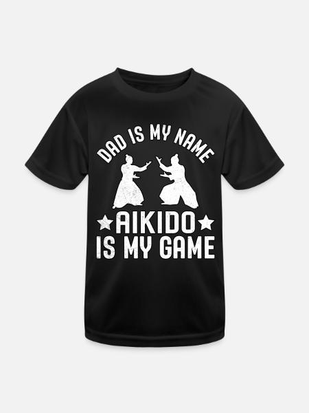 Papa ist mein Name, Aikido ist mein Spiel - Kinder Funktions-T-Shirt - Schwarz - Vorne
