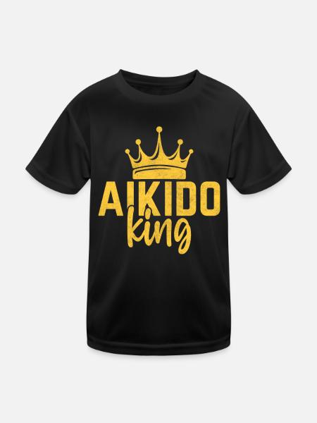 Aikido-König - Kinder Funktions-T-Shirt - Schwarz - Vorne