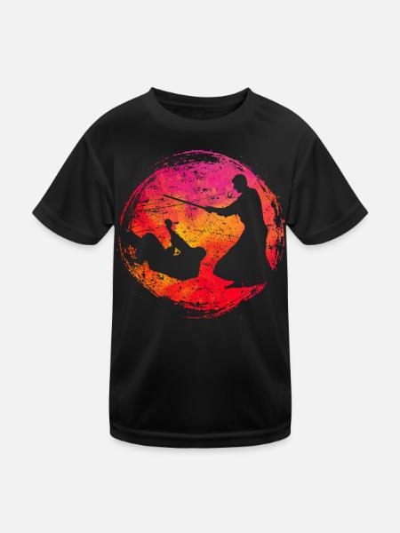Aikido - Kinder Funktions-T-Shirt - Schwarz - Vorne