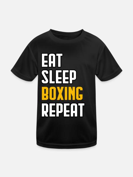 Essen Schlafen Boxen Wiederholen - Kinder Funktions-T-Shirt - Schwarz - Vorne