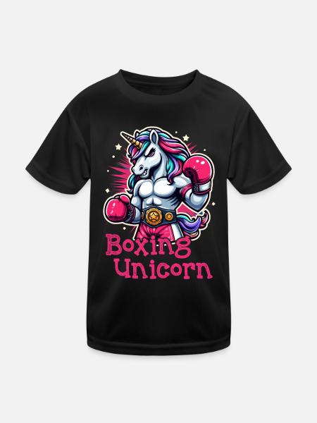 Boxen Einhorn - Kinder Funktions-T-Shirt - Schwarz - Vorne