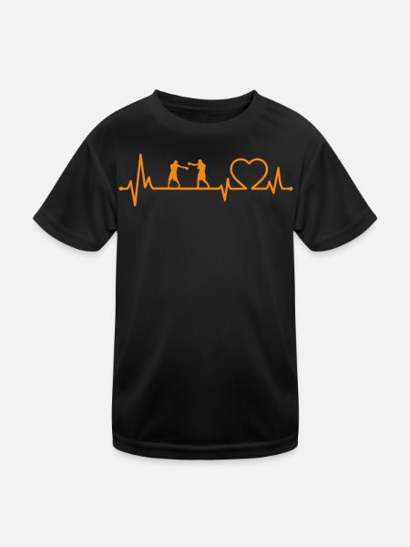 Boxen Herzschlag - Kinder Funktions-T-Shirt - Schwarz - Vorne