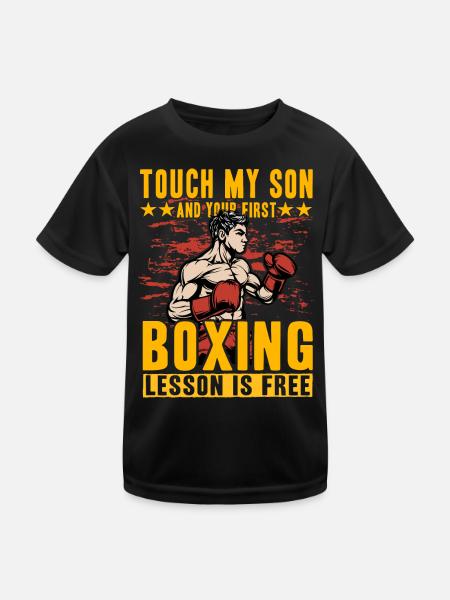 Touch my Son und Ihre erste Boxstunde ist kostenlos - Kinder Funktions-T-Shirt - Schwarz - Vorne