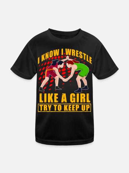 I know I wrestle like a Girl try to keep up - Kinder Funktions-T-Shirt - Schwarz