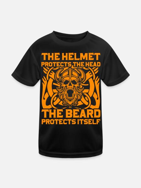 Le casque protège la tête, la barbe la protège - T-shirt sport Enfant - noir - Devant