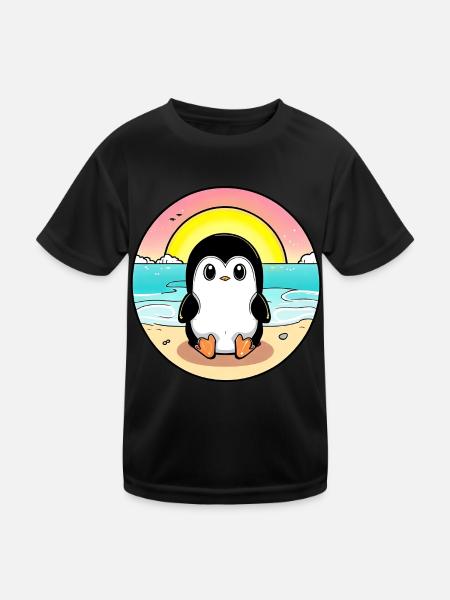 Pingouin de plage au coucher du soleil - T-shirt sport Enfant - noir - Devant