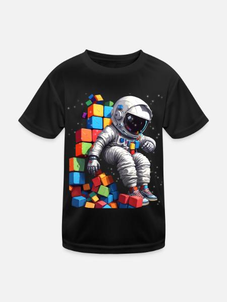 Space Astronaut Vintage Child Boy Girl - Kids Functional T-Shirt - black - Front