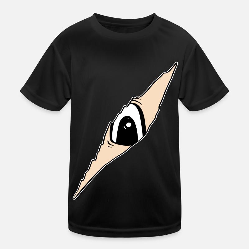 Eye peeks through a crack - torn fabric Kids Functional T-Shirt