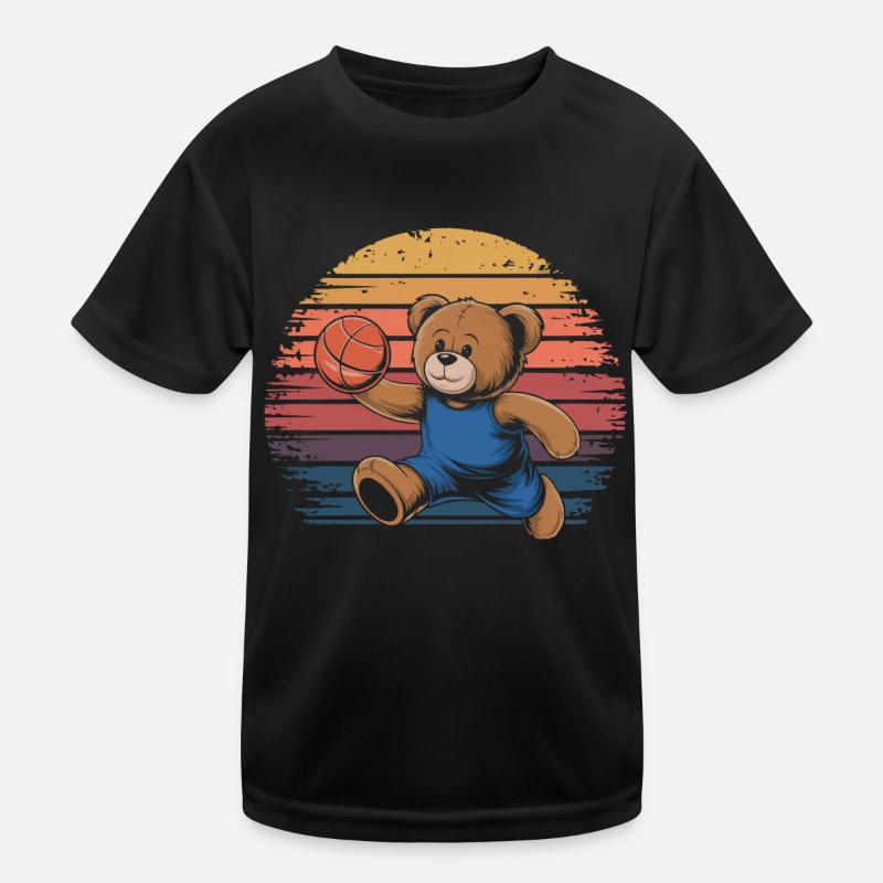 Teddy Bear Playing Basketball Vintage Kids Functional T-Shirt
