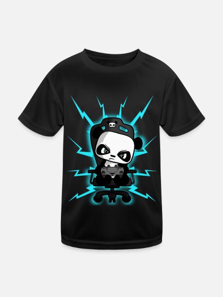 Cute Gaming Panda, PEW PEW, Nerd, Gamer, Gaming - Kids Functional T-Shirt - black - Front