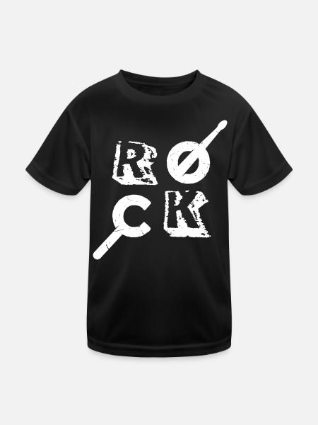 Schlagzeug ROCK Drumstick Percussion Schlagzeuger - Kinder Funktions-T-Shirt - Schwarz - Vorne