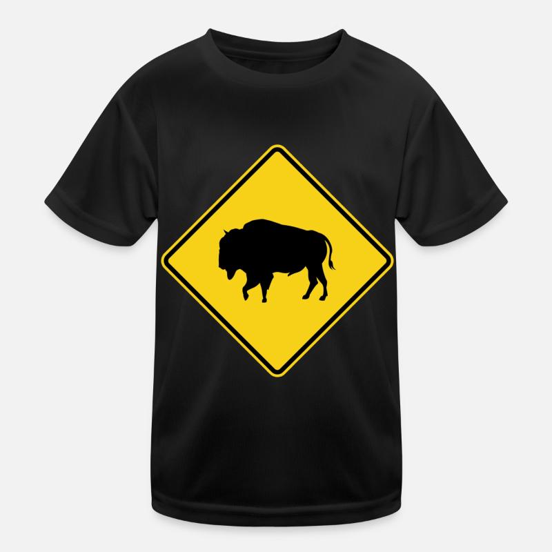 Bison Warnschild Kinder Funktions-T-Shirt