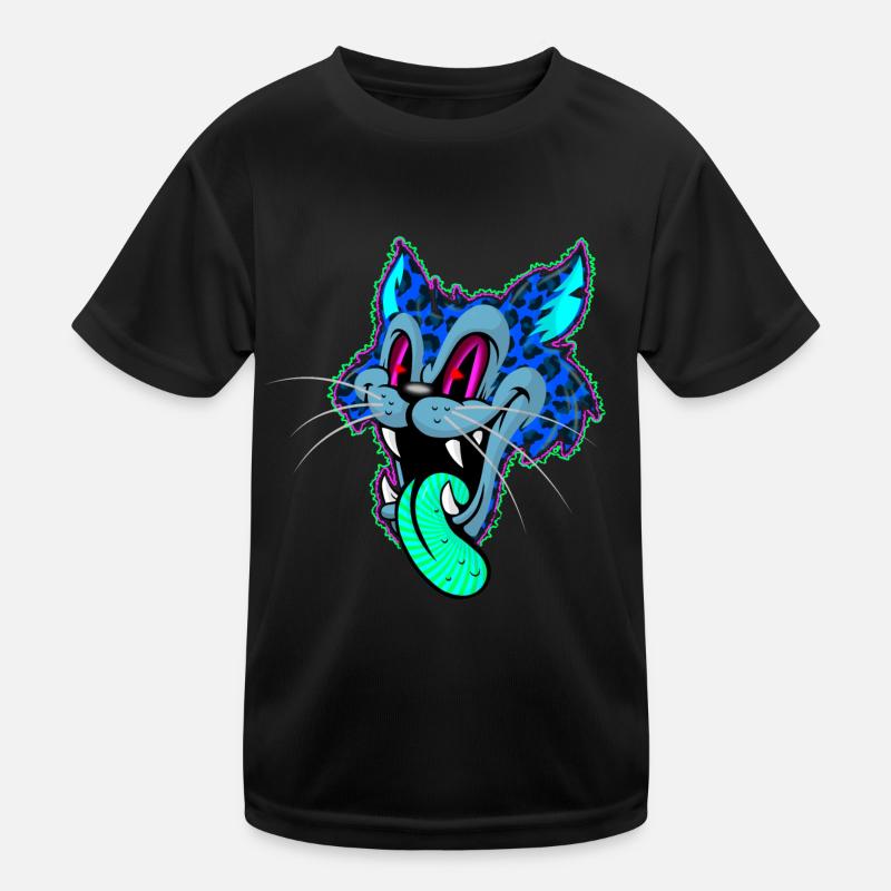 Leopard Comic Psychedelisch - Kinder Funktions-T-Shirt - Schwarz