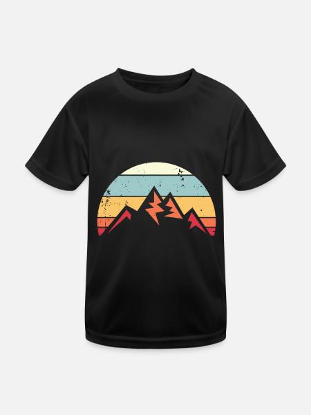 Wanderberg Sonnenuntergang Retro Wanderung Vintage - Kinder Funktions-T-Shirt - Schwarz - Vorne