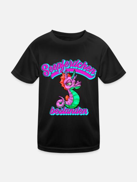 Seepferdchen Bestanden Frühschwimmer - Kinder Funktions-T-Shirt - Schwarz - Vorne