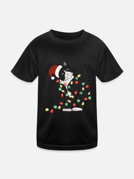 Lumières de Noël Chat Noël - T-shirt sport Enfant - noir - Devant