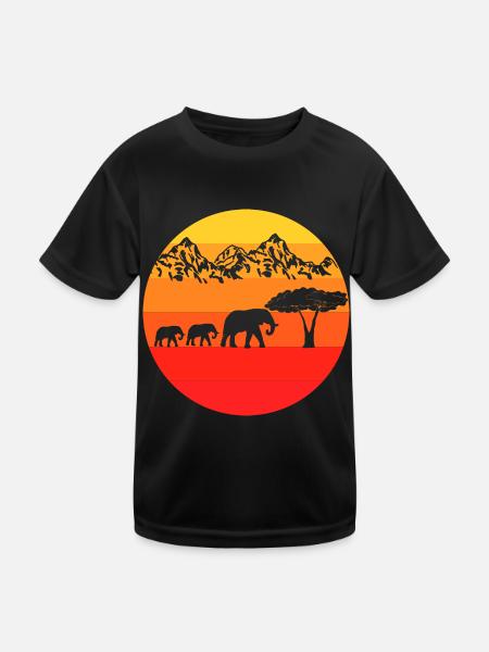 Afrika Zoo Tierliebhaber Geschenk Retro Elefant - Kinder Funktions-T-Shirt - Schwarz - Vorne
