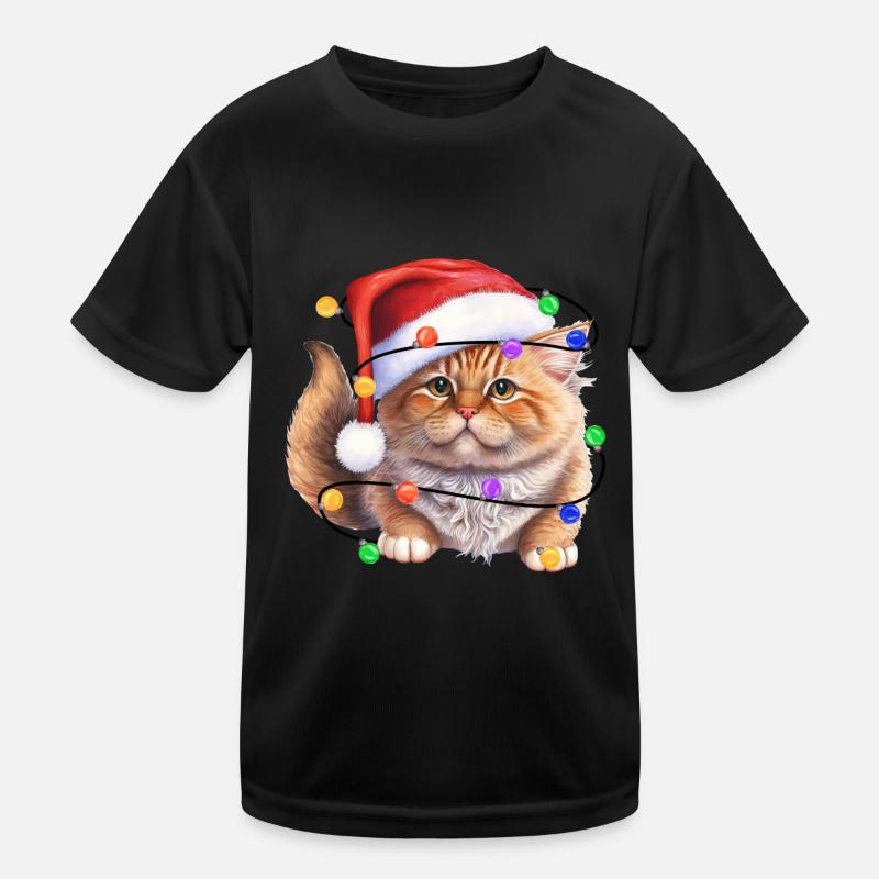 Cat with Christmas hat and lights Kids Functional T-Shirt