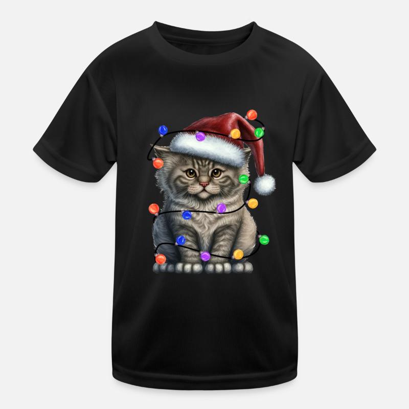 Cat with Christmas hat and lights Kids Functional T-Shirt