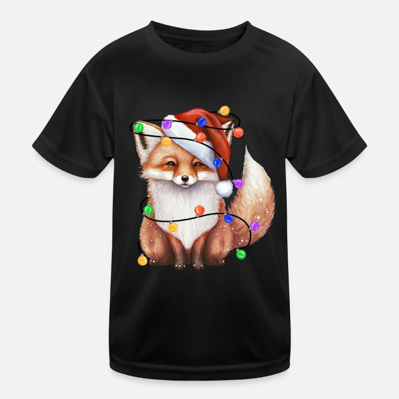 Fox with Christmas hat and lights Kids Functional T-Shirt