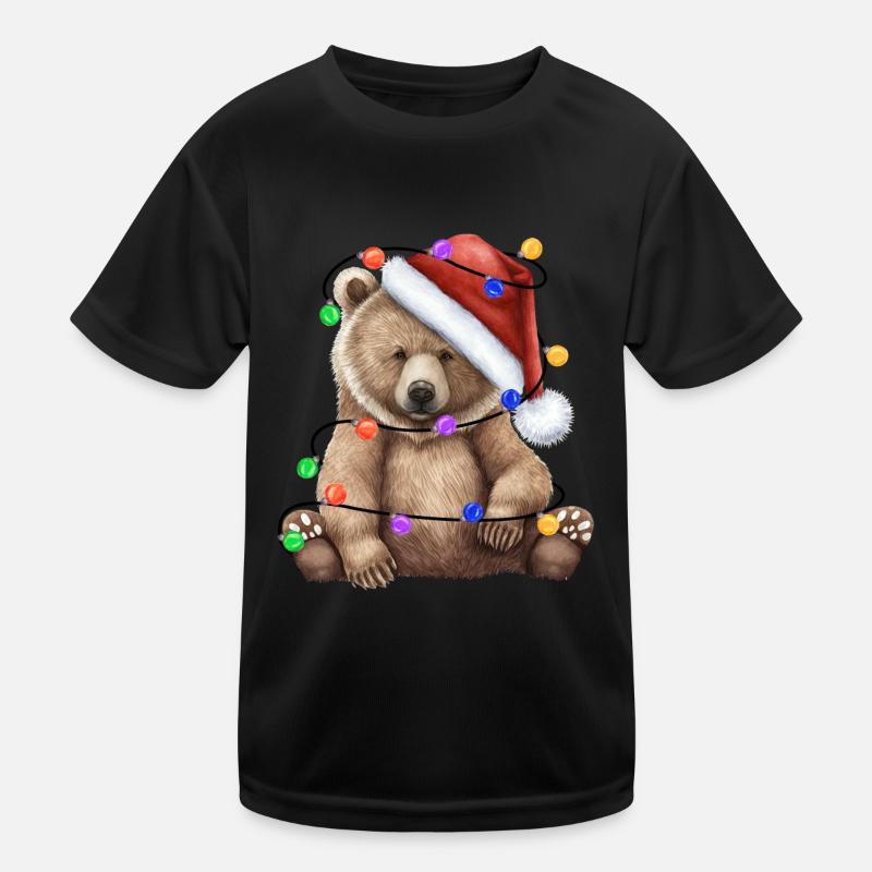 Ours avec chapeau de Noël et lumières T-shirt sport Enfant