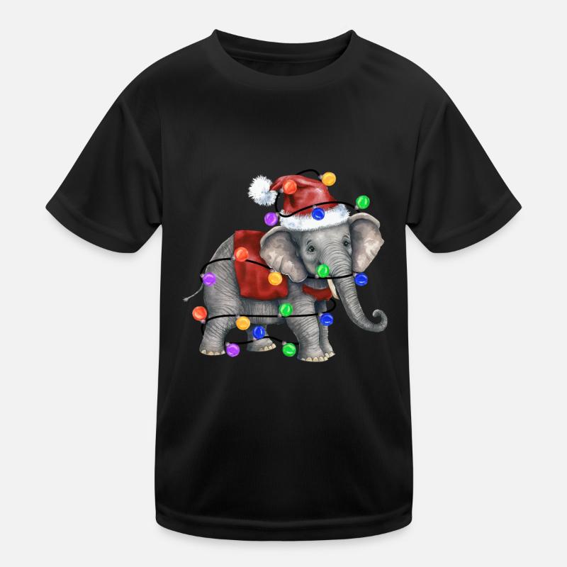 Elephant with Christmas hat and lights Kids Functional T-Shirt