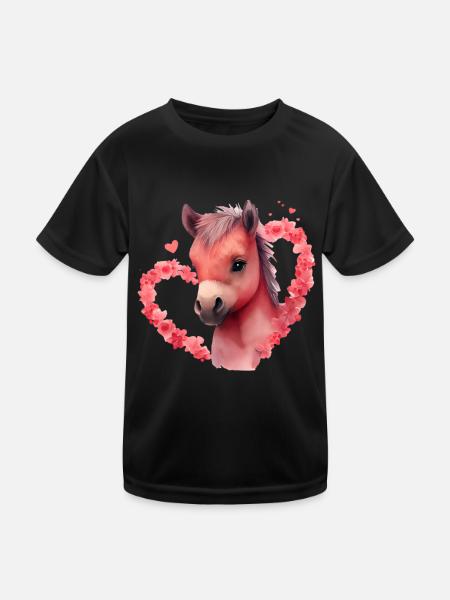 Pony Valentinstag Geschenk - Kinder Funktions-T-Shirt - Schwarz - Vorne