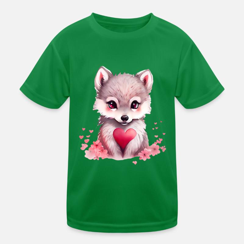 Wolf Valentinstag Geschenk Kinder Funktions-T-Shirt