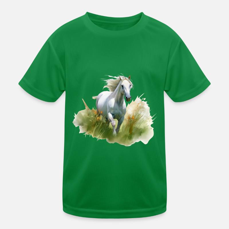 Cheval blanc style peinture réaliste dans un pré T-shirt sport Enfant