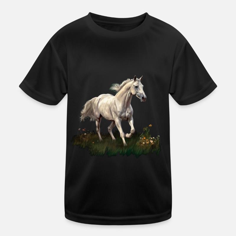 Cheval blanc style peinture réaliste dans un pré T-shirt sport Enfant