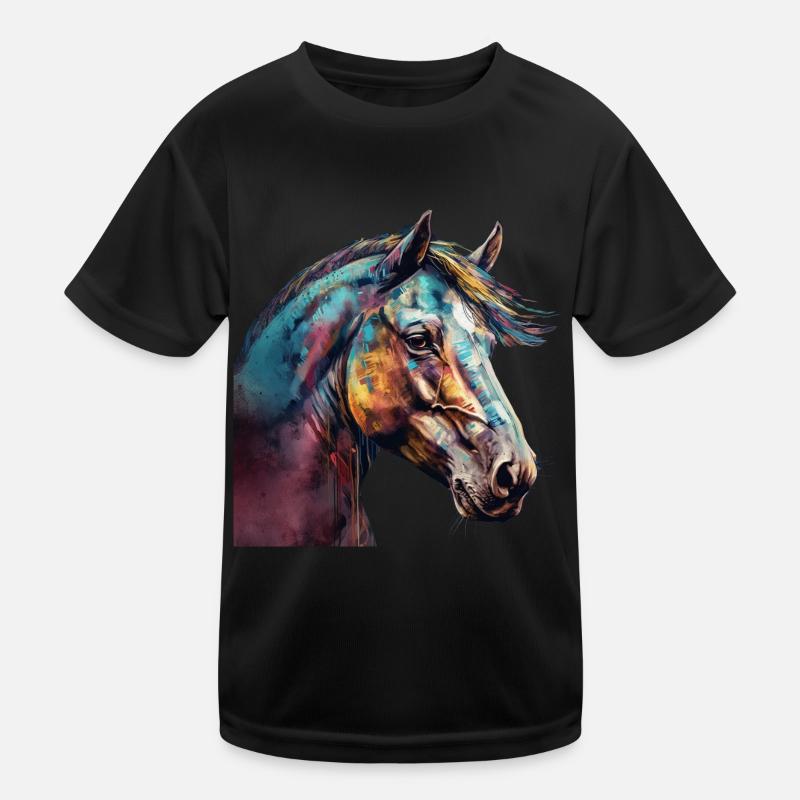 Idée passion chevaux cavalière aquarelle splash T-shirt sport Enfant