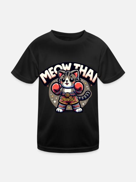 Mixed Martial Arts Meow Thai Muay Thai Cat - Kids Functional T-Shirt - black - Front
