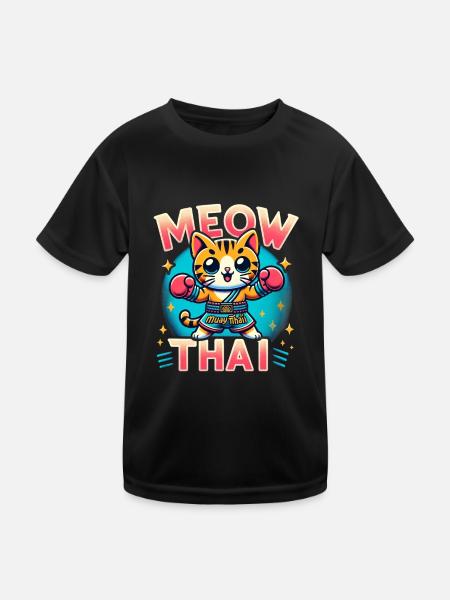 Mixed Martial Arts Meow Thai Muay Thai Cat - Kids Functional T-Shirt - black - Front