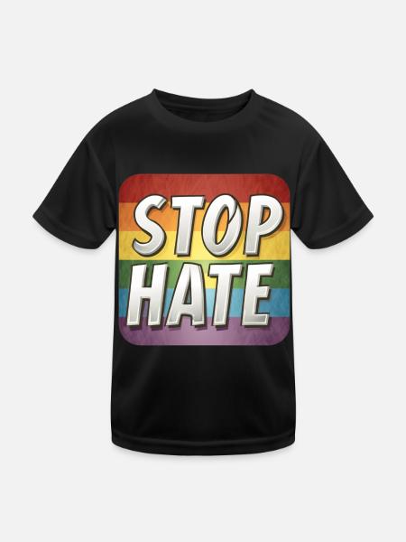 LGBTQ Stop Hate - Kinder Funktions-T-Shirt - Schwarz - Vorne